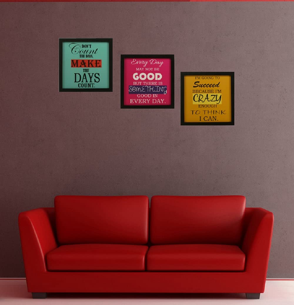 Indianara 3 Piece Set of Framed Wall Hanging Motivational Office Decor Art Prints 8.7 inch X 8.7 inch Without Glass-Multicolour